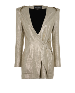 Balmain Hooded Metallic Wrap Blazer, Poly, Gold, UK 10, 3*