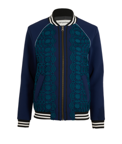 Self-Portrait Laced Bomber Jacket, Poly, Navy/Green, UK 10, 2*
