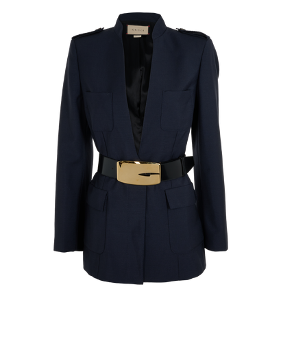 Gucci Belted Blazer, &pound;850, Clothing, Navy, Mohair, Front view