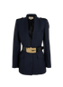Gucci Belted Blazer, &pound;850, Clothing, Navy, Mohair, Front view