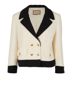 Gucci Double-Breasted Tweed Short Jacket, Cotton/Viscose, Cream, UK 4, 3*