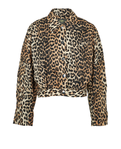 Ganni Leopard Print Jacket, Polyamide, Brown/Black, Sz S, 3*