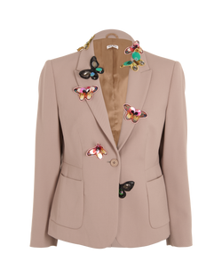 Miu Miu Butterfly Embellished Jacket, Wool, Taupe, UK14, 2*