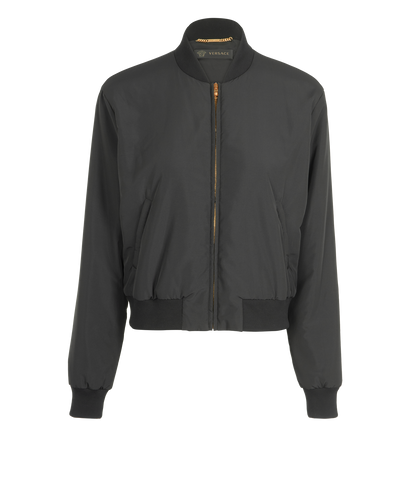 Versace Logo Bomber Jacket, £250, Clothing, Black, Polyester Mix, Front view