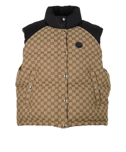 Gucci GG Supreme Puffer Gilet, &pound;950, Clothing, Beige/Black, Down Feathers, Front view