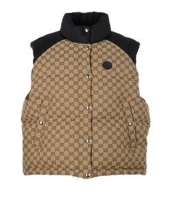 Gucci GG Supreme Puffer Gilet, Down/Feather, Black/Beige, UK 14, 2*