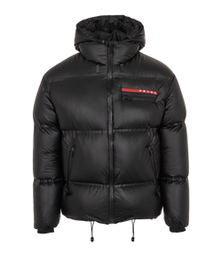 Prada Medium-Weight Technical Puffer Jacket,Mens,Down/Feather,Blk,Sz M,2*
