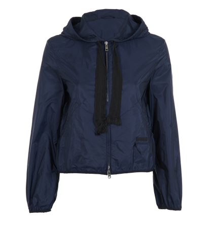 Prada Hooded Cropped Windbreaker, &pound;495, Clothing, Navy, Polyester Mix, Front view