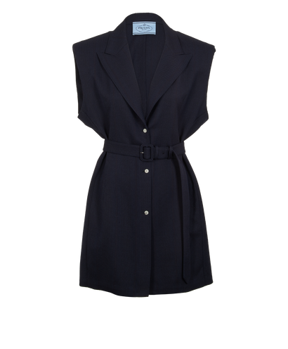 Prada Stripe Belted Vest, &pound;950, Clothing, Navy, Wool, Front view