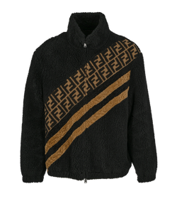 Fendi Logo Teddy Jacket, Mens, Wool, Black/Brown, Sz L, 2*