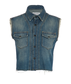 Saint Laurent Raw-Trim Denim Gilet, Cotton, Blue, Sz XS, 2*