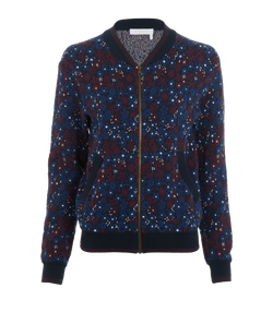 Chloe Floral Bomber Jacket, Cotton, Blue/Red, Sz XS, 2*