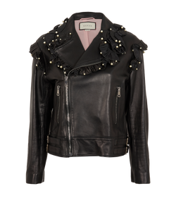 Gucci Ruffles Biker Jacket, Leather, Blk, UK8, 3*