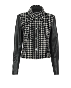 Chanel 2017 Tweed Jacket, Wool/Calfskin, Black, UK14, 2*