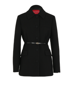 Gucci GG Thin Belt Crepe Jacket, Wool, Black, UK8, 2*