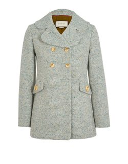 Gucci Double-Breasted Tweed Jacket, Cotton/Wool, Green, UK6, 2*