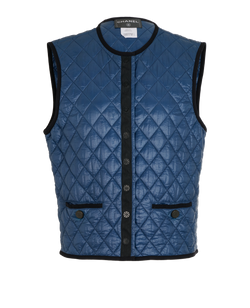 Chanel Button-Up Quilted Gilet, Poly, Blue, UK18, 2*