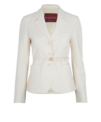 Gucci Single Breasted Belted Jacket, £595, Clothing, Cream, Silk/Wool, Front view