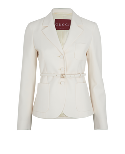 Gucci Single Breasted Belted Jacket, Silk/Wool, Cream, UK12, 3*