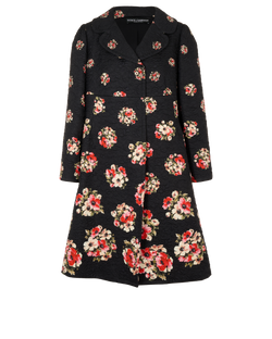 Dolce & Gabbana Floral Jacquard Long Jacket, Poly/Silk, Black, UK14, 2*