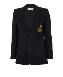 Saint Laurent Crest Blazer, Wool, Black, Sz S, 3*