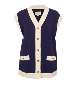 Gucci Cady Gilet Vest, Viscose, Blue/Cream, UK4, 2*