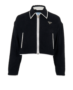 Prada Logo-Plaque Short Jacket, Cotton, Black, UK6, 2*