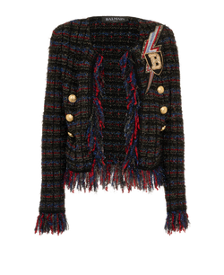Balmain Tweed Jacket, Viscose, Blue/Black, UK10, 3*