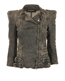 Balmain Biker Jacket, Cotton, Grey, UK12, 2*