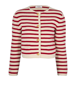 Celine Cropped Striped Jacket, Wool, White/Red, Sz S, 3*