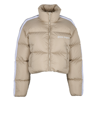 Palm Angels Cropped Track Puffer, &pound;220, Clothing, Beige, Polyester (Polymer), Front view