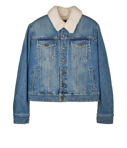 Saint Laurent Shearling Denim Jacket, £895, Clothing, Blue/Cream, Cotton/Denim, Front view