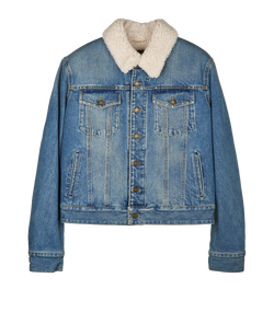 Saint Laurent Shearling Denim Jacket, Cotton, Blue/Cream, Sz S, 3*
