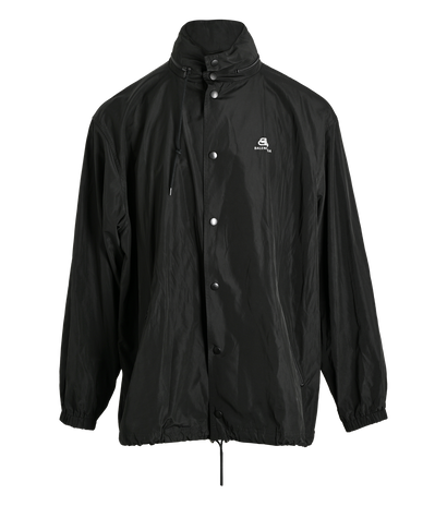 Balenciaga Logo Hooded Windbreaker, £450, Clothing, Black, Polyester (Polymer), Front view