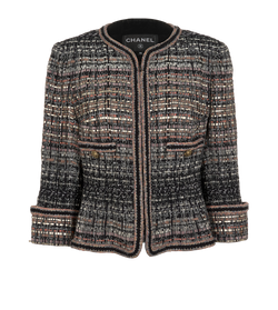 Chanel Tweed Jacket, Cotton, Pink/Black/Silver, UK18, 2*