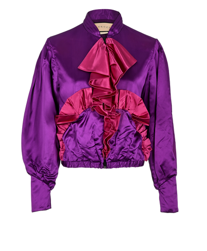 Gucci Ruffle Bomber Jacket, £450, Clothing, Purple, Acetate, Front view