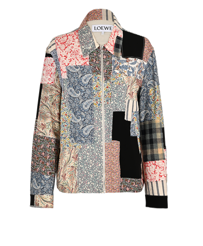 Loewe Patchwork Zip-Up Jacket, &pound;350, Clothing, Black/Red/White, Cotton, Front view