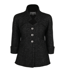 Chanel Shiny Front Pockets Jacket, Wool, Black/Silver, UK8, 3*