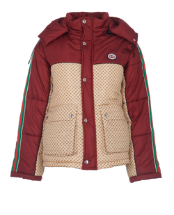 Gucci Interlocking G Puffer Jacket, Poly, Beige/Burgundy, UK 6, 3*