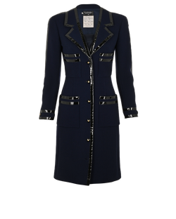 Chanel 1992 Trimmed Long Jacket, Wool, Navy, UK 8, 2*