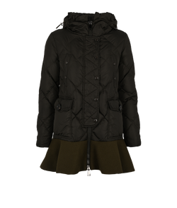 Moncler Hooded Peplum Puffer Jacket, Down/Feather, Khaki, UK 4, 3*