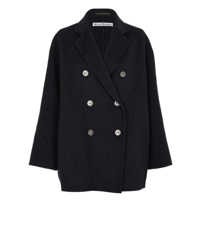 Acne Studio Pinstripe Double Breasted Jacket, £450, Clothing, Blue, Wool, Front view