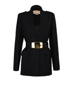Gucci 2023 Belted Blazer, Wool/Silk, Navy, UK 10, 3*