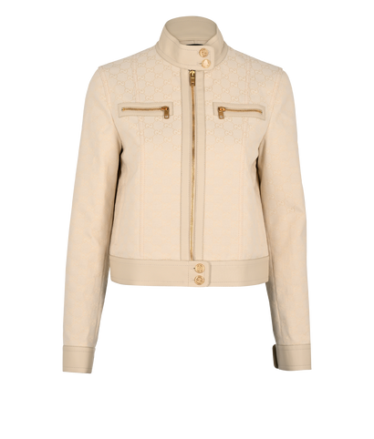 Gucci GG Supreme Biker Jacket, £795, Clothing, Cream, Cotton/Polyester (Polymer), Front view