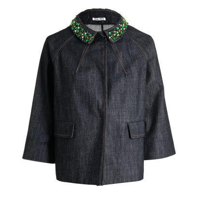 Miu Miu Embellished Collar Denim Jacket, £395, Clothing, Blue, Cotton, Front view