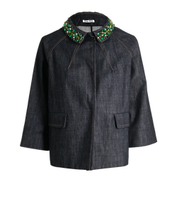 Miu Miu Embellished Collar Denim Jacket, Cotton, Blue, UK8, 3*