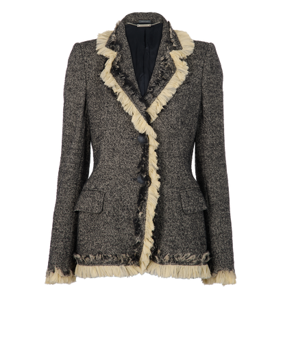 Alexander McQueen Ruffled Jacket, &pound;295, Clothing, Beige/Grey, Silk/Wool, Front view
