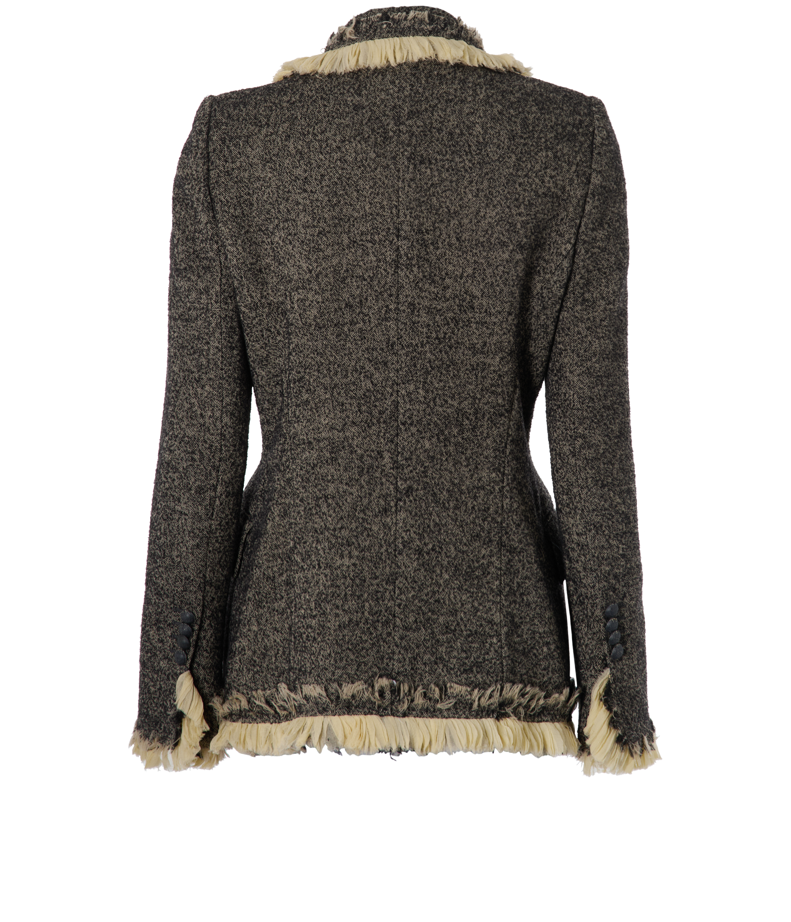 Alexander McQueen Ruffled Jacket, &pound;295, Clothing, Beige/Grey, Silk/Wool, Back view