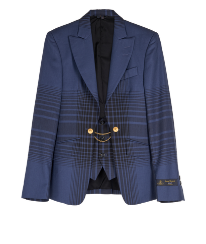 Vivienne Westwood Plaid Slim Fit Blazer, &pound;350, Clothing, Blue, Linen/Wool, Front view