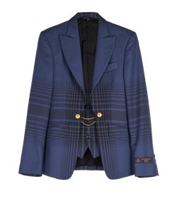 Vivienne Westwood Plaid Slim Fit Blazer, Mens, Wool/Linen, Blue, Sz XS, 3*